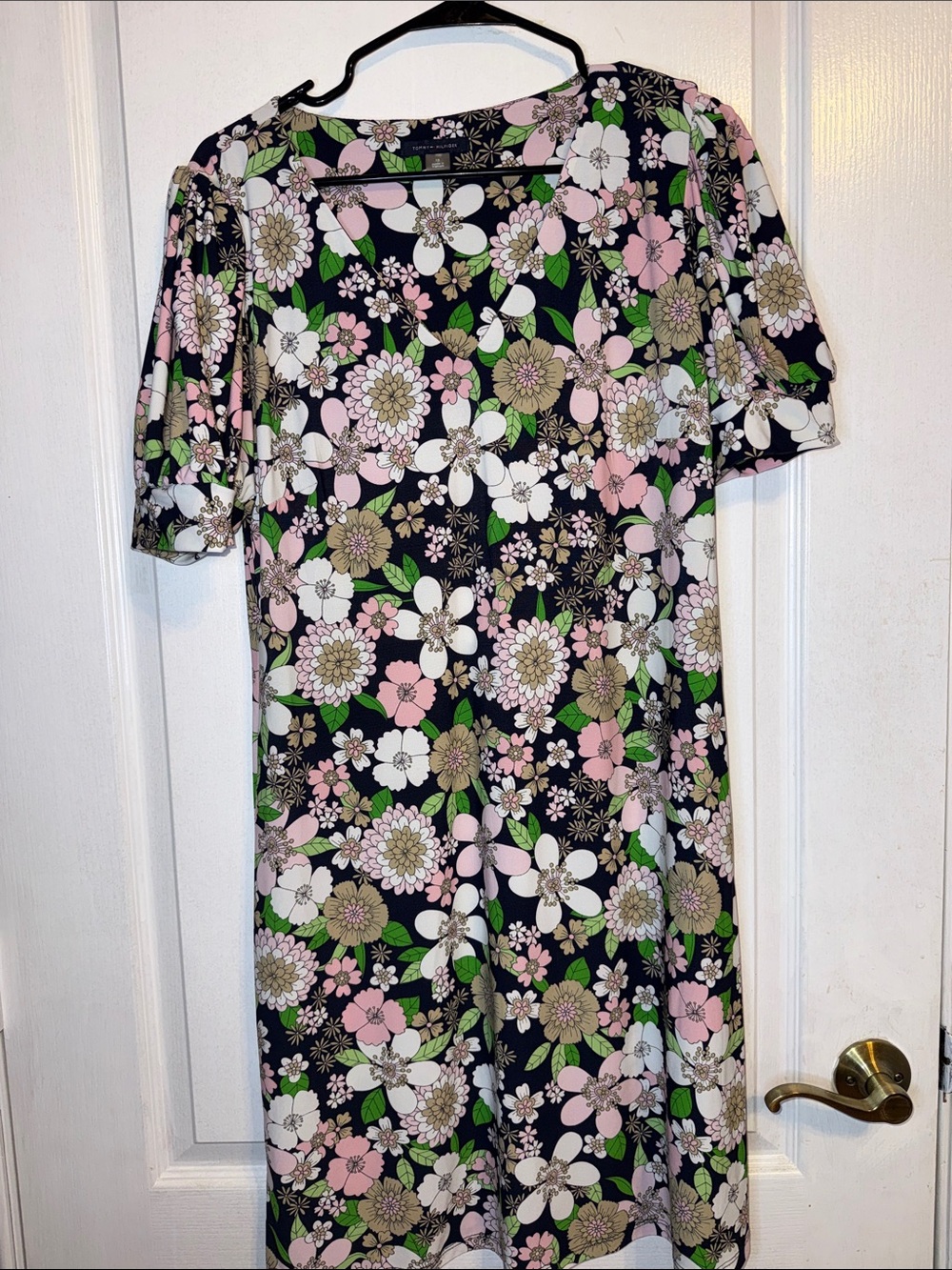 Tommy Hilfiger Floral Midi Dress in Black, Pink, White & Green